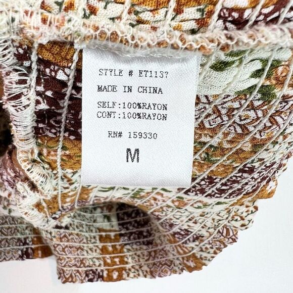Heyson Blouse Womens Medium Brown Floral Cropped Smocked new western patchwork - Picture 5 of 9
